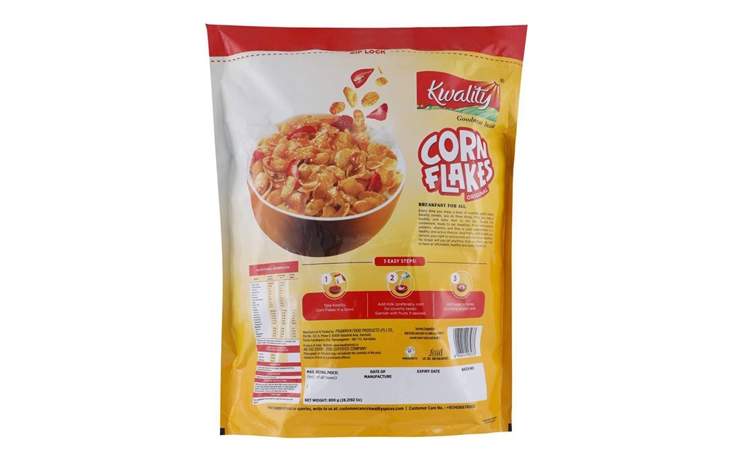 Kwality Corn Flakes, Original    Pack  800 grams